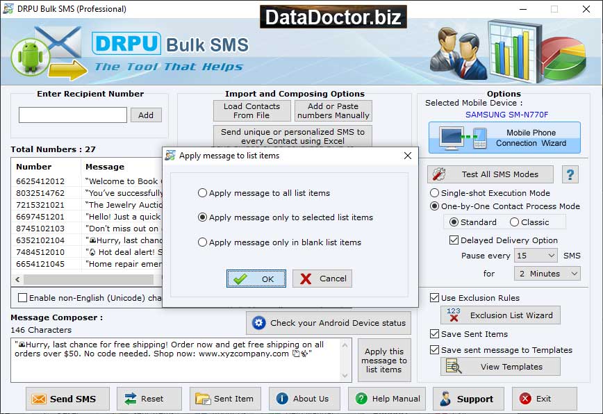 Screenshot of Nokia Mobile Phone Bulk SMS Software