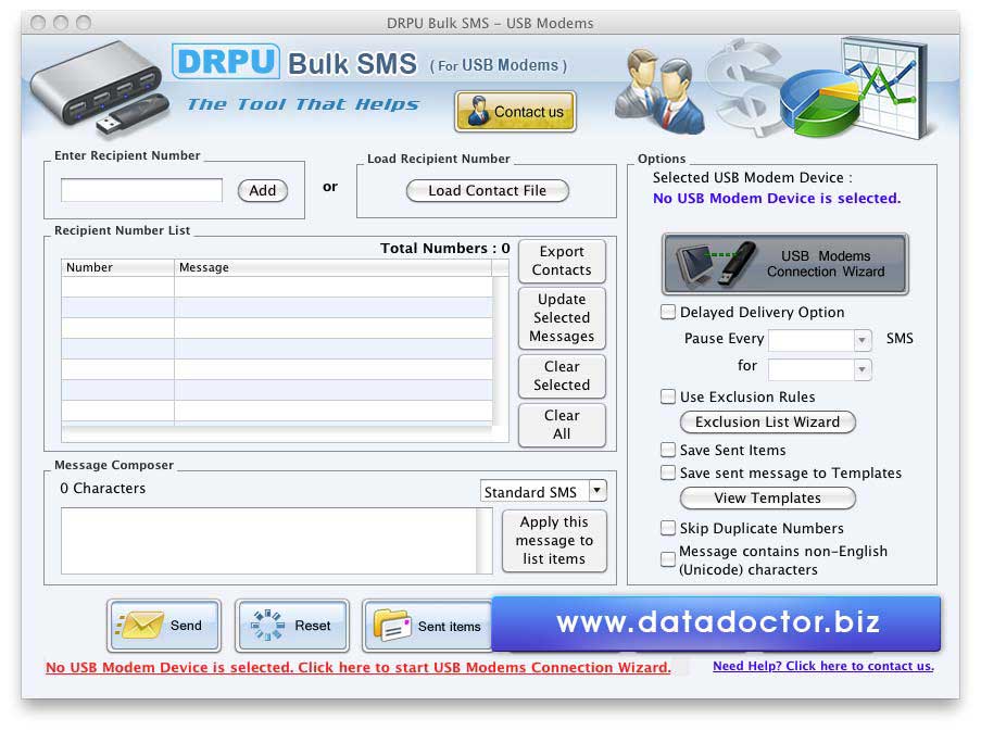 Screenshot of Mac USB Modem Bulk SMS