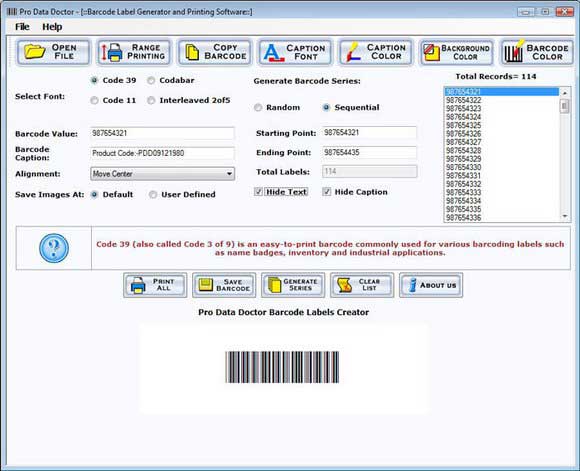 Screenshot of Barcode Image Generator Software