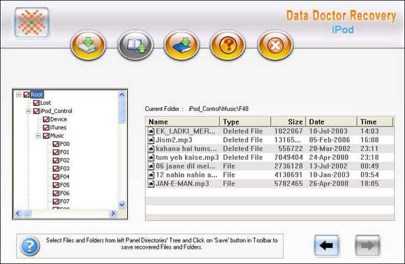 Screenshot of iPod Deleted Data Recovery Tool
