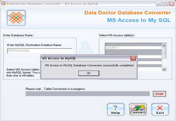 Screenshot of MS Access to MySQL Database Converter