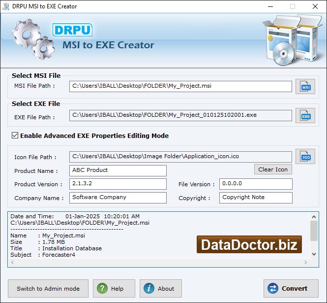 Screenshot of MSI Setup to EXE Creator 2.0.1.5