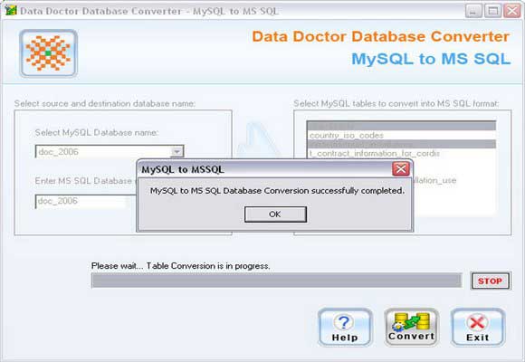 Screenshot of MySQL to MSSQL Database Converter