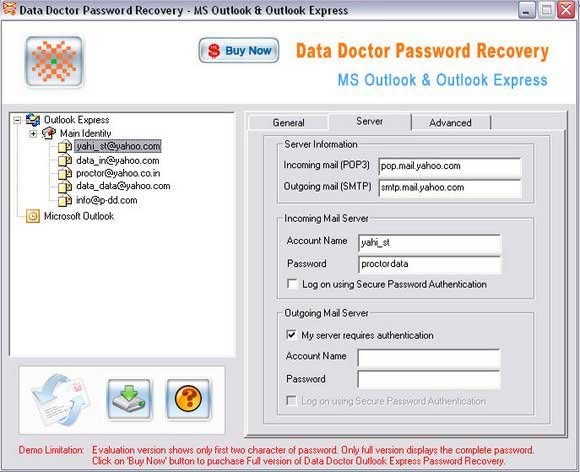 Screenshot vom Programm: Outlook Account Password Recovery