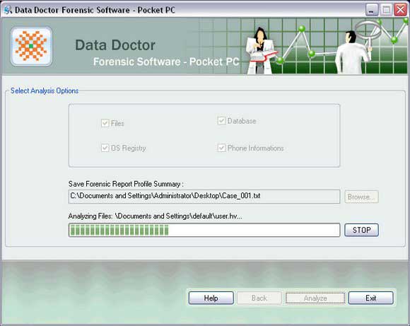 Screenshot of Pocket PC Forensic Software