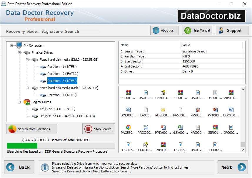 Screenshot of Data retrieval software