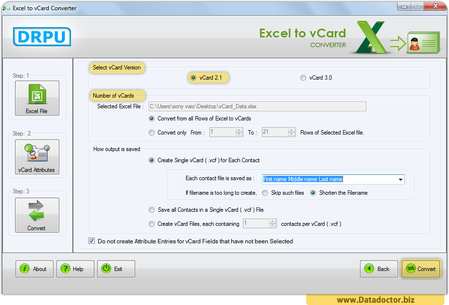 Excel to vCard Converter Tool