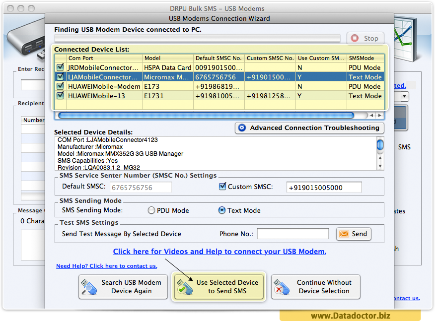 MAC bulk SMS software for USB Modem send unlimited text messages