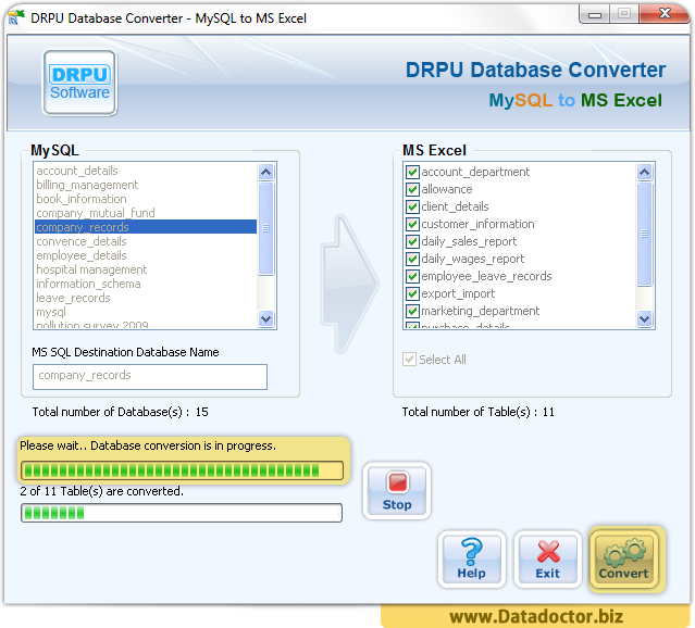 MySQL to MS Excel Database Converter Software