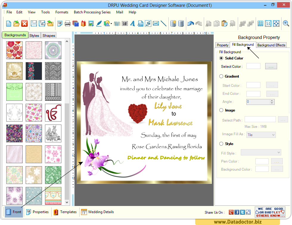 Order Wedding Card Designing Software to generate the multiple copies of Wedding Cards with different barcode and text value download wedding designing tool to 