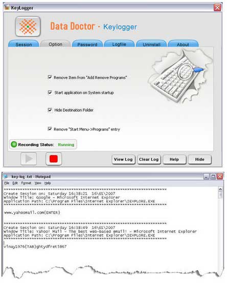 Screenshot of Invisible Keylogger Software