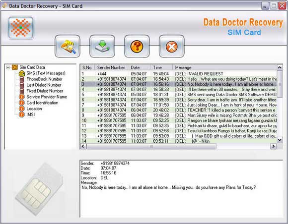Screenshot of Sim Card Data Recovery Software