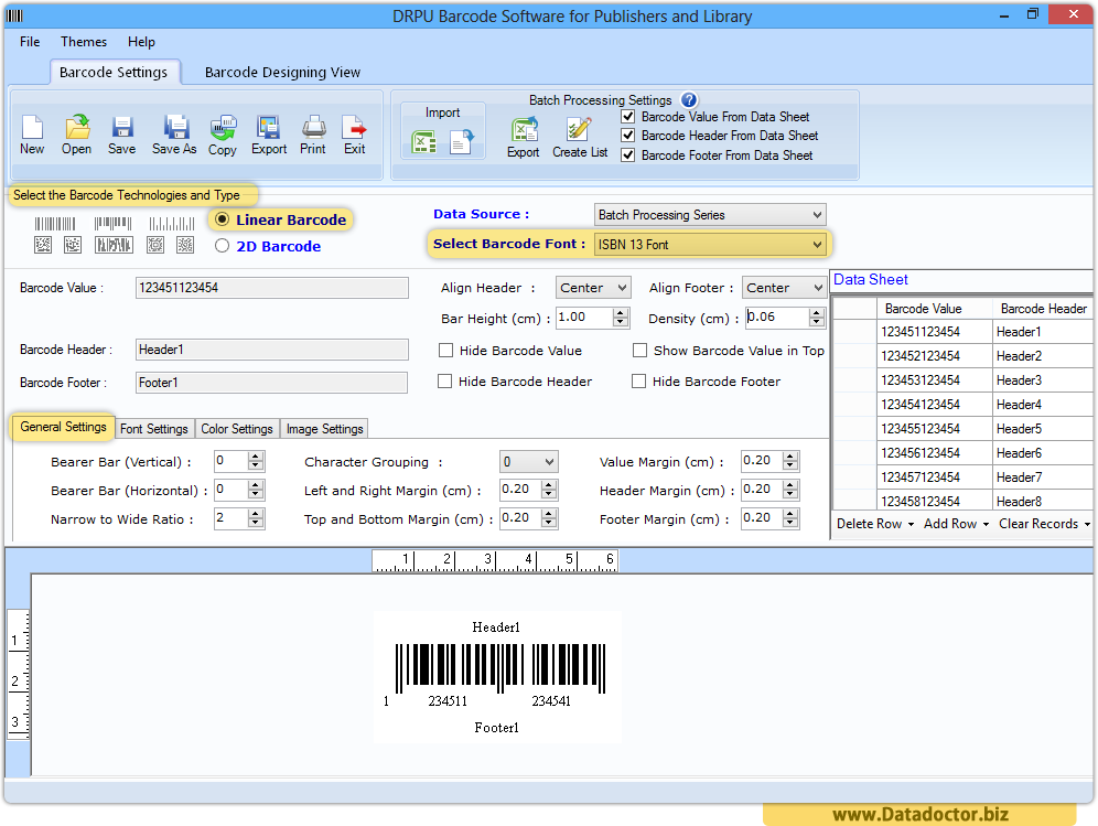 Select the Barcode Technologies and Type