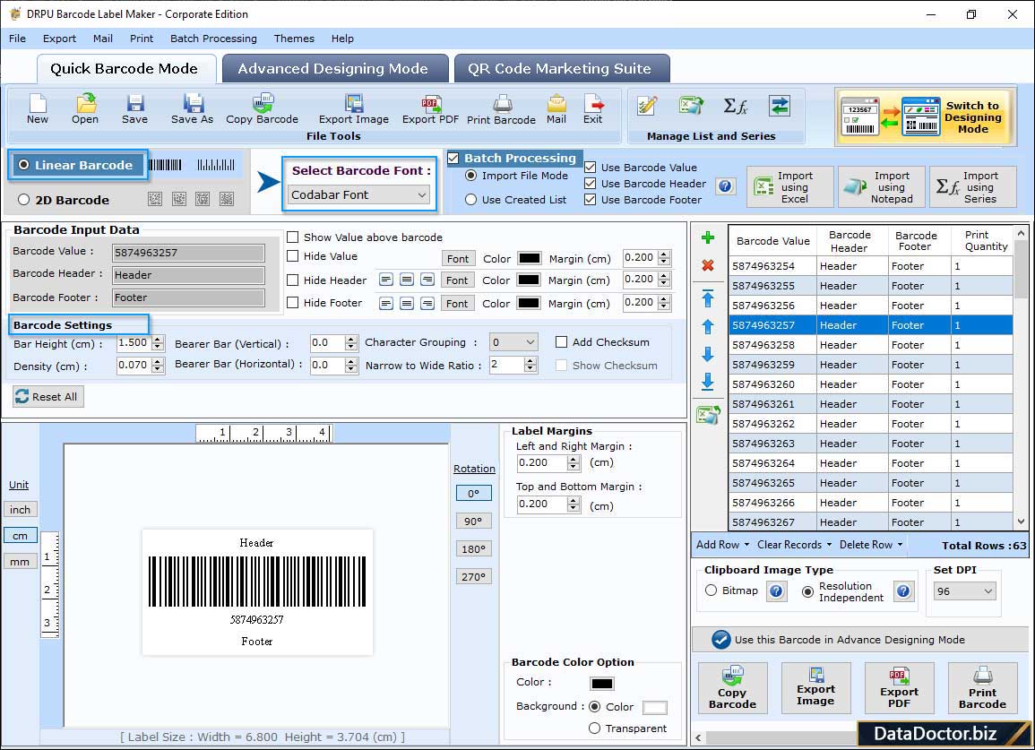 Barcode Settings Barcode Settings