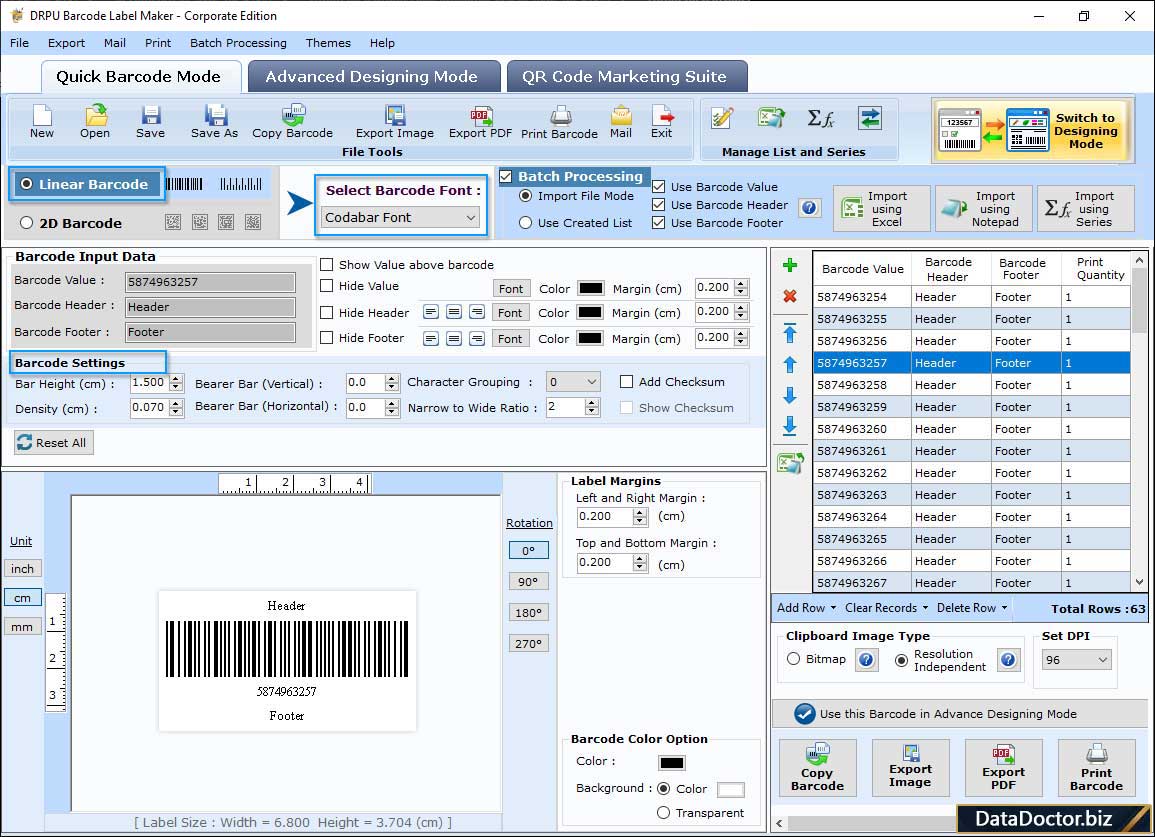 Barcode Settings