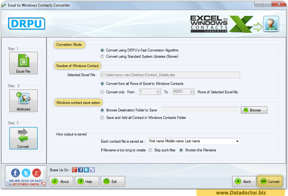 Excel to Windows Contacts Converter Tool