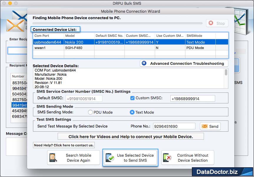 Use Selected Device to Send SMS Use Selected Device to Send SMS