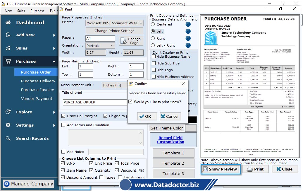 Print Purchase Order