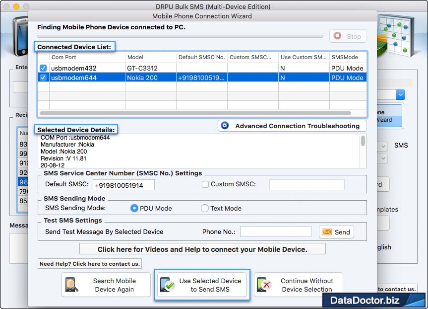 Use Selected Device to Send SMS Use Selected Device to Send SMS