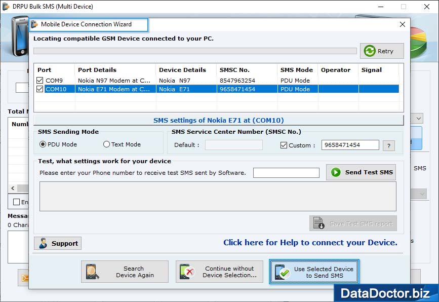 Use Selected Device to Send SMS