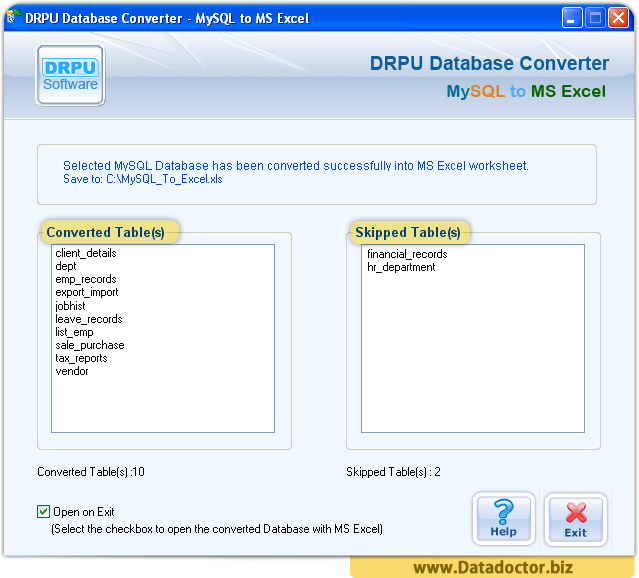 MySQL to MS Excel Database Converter Tool