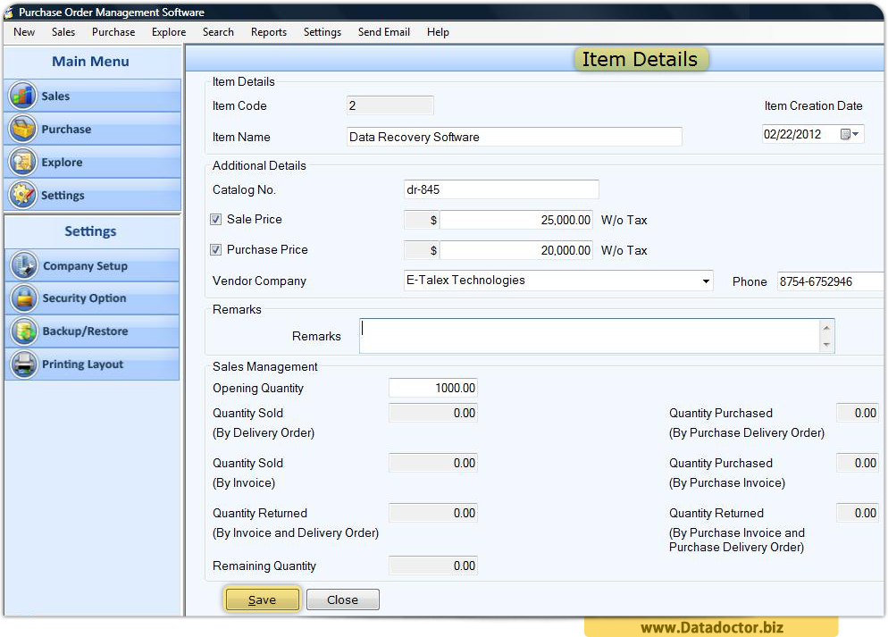 Purchase order organizer software manage all sales and purchase order