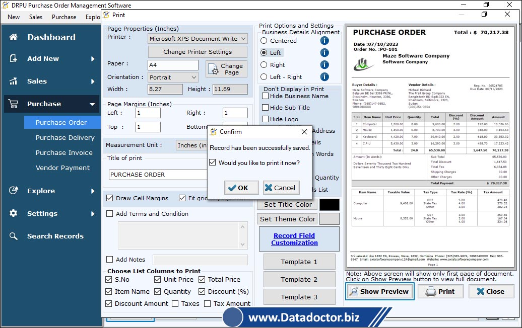 Print Purchase Order