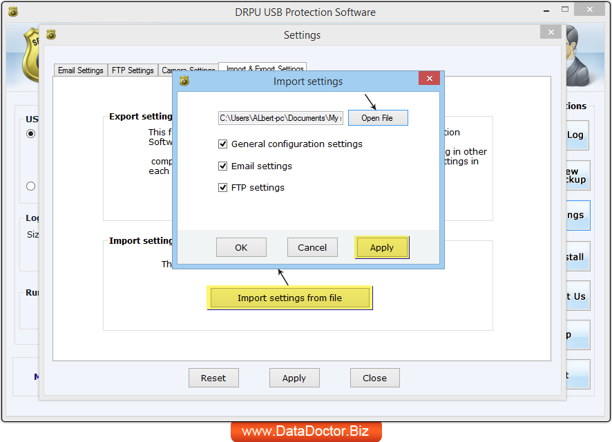 Import Settings from file