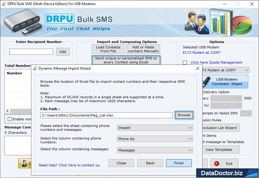 Bulk SMS messaging software send message sending program USB modem