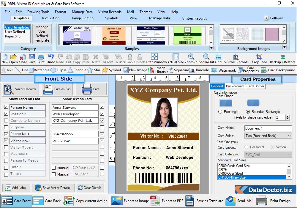 Front Side of Visitor ID Card Front Side of Visitor ID Card
